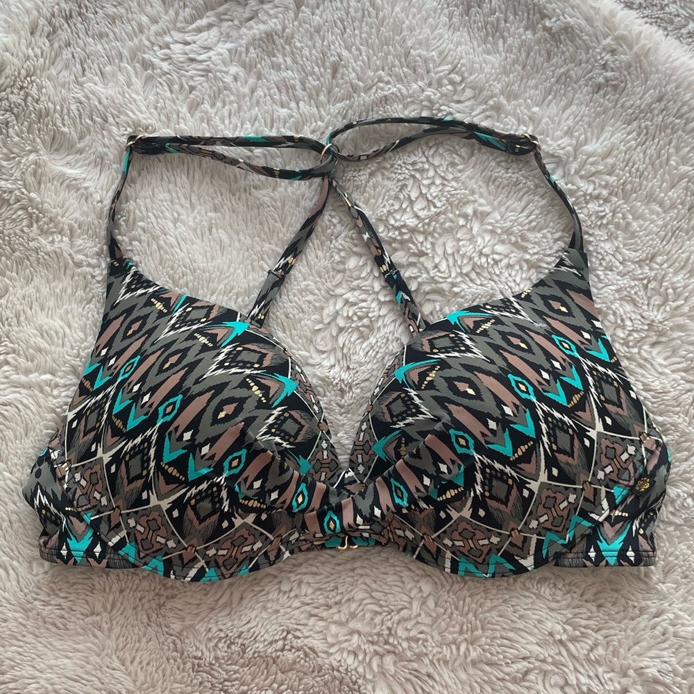 La Vie En Rose aqua Blue tile wireless push-up bikini top